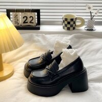 2024Korean Style Fashionable Outer Wear Heightened Single Layer Shoes Women2024Internet Celebrity round Head Middle Mouth Slip-on Leather Shoe MANL