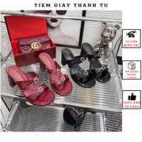 (2025-3) Guốc cao gót da bóng mềm hai quai ngang tag đá hàng QCCC fullbox (2025-3)