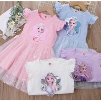 2025 Bé Gái Phong Cách Mới Đầm Bay Tay Lấp Lánh Đầm Công Chúa Hoạt Hình Gạc Đầm