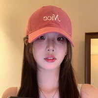 2025 Blogger Mũ lưỡi trai hồng thêu phong cách Hàn Quốc cho phụ nữ, mùa xuân, chu vi đầu lớn, thời trang, mũ bóng chày vành cong đa năng