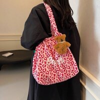 2025 Canvas Bag Women's Large Capacity New Leopard Print Korean Style Shoulder Messenger Bag Student Commuter Tote Big Bag UaFt