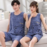 2025 Cặp Đôi Bộ Đồ Ngủ Mỏng Không Tay Cotton Nam Nữ Plus Size Vest Quần Short Loungewear Suit 3.12D