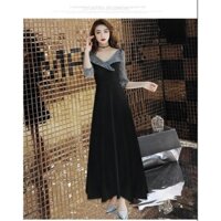 2025 Đầm dạ hội đen giản dị, váy chất lượng cao, thanh lịch, dài cho phụ nữ