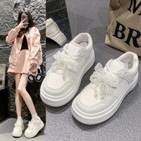 2025 Giày Chunky sneaker mẫu hot Bowknot Giày trắng Nữ Xuân Thu giản dị đế dày dễ phối kiểu Tây Giày thể thao mẫu mới 1CNI