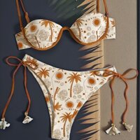 2025 In Vòng Thép Dây Rút Ren Đồ Bơi Đi Biển Bộ 2 Mảnh Bikini Nữ