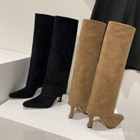 2025 Mới Mùa Thu Đông Mới Quần Boot Thiết Kế Niche Giày Cao Gót Mũi Nhọn Gót Nhọn Giày Cao Gót Trên Gối Giày Cao Gót Dành Cho Phụ Nữ