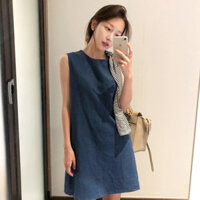 2025 Mùa Hè Mới Phong Cách Hàn Quốc Đầm Cotton Linen Tối Giản Dành Cho Phụ Nữ Đầm Không Tay A-line Thoải Mái