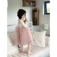 2025 Mùa Xuân Bé Gái Công Chúa Ngọt Ngào Màu Hồng Phong Cách Chanel Nhỏ Váy Tutu Lưới Chắp Vá + Áo Sơ Mi Tay Ren
