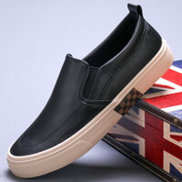 2025 mùa xuân Nam Giày Da giản dị nhẹ phiên bản rộng Giày Da một mảnh lười biếng trượt trên giày vải Bắc Kinh cũ giày không có cà vạt