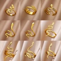 2025 Nhẫn Rắn Inox Mới Mạ Vàng 18K Nhẫn Mở Phong Cách Gothic Punk Đồ Trang Sức Động Vật Tăng Cường