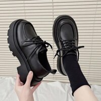 2025 Nữ Mới Đen Nền Tảng Giày Nữ Loafers Thiết Kế Da Thông Thường Giày Oxfords