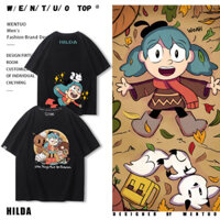 2025 Phong Cách Mới Anime Hilda Cô Gái Tóc Xanh Bước Vào Thành Phố Tay Ngắn Nam Nữ Mùa Hè Phong Cách Thường Ngày Rời Tất Cả Trận Đấu Áo Thun