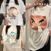 2025 phong cách mới béo Dudu Zuoemon ngắn tay giấy vẽ sáng tạo Zuoemon heo con Áo Thun vui nhộn giấy vẽ vui nhộn Dumb ngắn tay hoạt hình bút chì màu mới cặp đôi áo thun dễ thương giấy vẽ Cá Hề quà tặng cho các cô gái