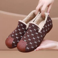 2025 Phong Cách Mới Đậu Hà Lan Giày Nữ Mùa Đông Lông Cừu-Fleece Ấm Áp Slip On Lười Nhà Mẹ Giày Lông Phẳng Giày Cotton