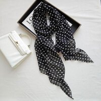 2025 Phong Cách Mới Đen Chấm Bi Khăn Lụa Nữ Thu Đông Cao Cấp Khăn Buộc Cổ Streamer Ruy Băng Bảo Vệ Cổ Nhỏ Sẹo