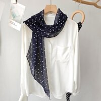 2025 Phong Cách Mới Đen Chấm Bi Khăn Lụa Nữ Thu Đông Cao Cấp Khăn Buộc Cổ Streamer Ruy Băng Bảo Vệ Cổ Khăn Nhỏ