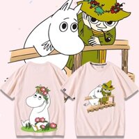 2025 Phong Cách Mới Moomin Nhỏ Béo Họ Áo Thun Lurumi Họ Hoạt Hình Anime Hàng Hóa Tay Ngắn Mùa Hè Nam Nữ Cotton Nguyên Chất Nửa Tay