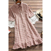 ✨✨2025 Phong Cách Mới Mori Nữ Phong Cách Áo Lanh Cotton Kẻ Sọc Mùa Hè Văn Học Nữ Nhỏ Tươi Rời Giữa Chiều Dài Áo 25.3.26