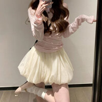 2025 Phong Cách Mới Mùa Xuân Phong Cách Hàn Quốc Mặc Nữ Ngọt Ngào Hồng Đầm miu Phong Cách Bud Váy Bộ Đồ Hai Mảnh