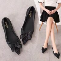 2025 Phong Cách Mới Nơ Thạch Giày Nhọn Mưa Giày Sandal Nhựa Nữ Mùa Hè Lỗ Phẳng Giày Đơn Giày Cao Su