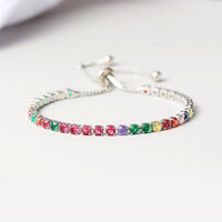 2025 Phong Cách Mới Phiên Bản Hàn Quốc Tính Khí Tròn Nhiều Màu Sắc Zircon Hàng Đơn Full Kim Cương Có Thể Điều Chỉnh Vòng Tay Pha Lê Cao Cấp Phóng Đại Vòng Tay Thời Trang20250327