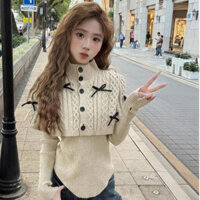 2025 Phong Cách Mới Phong Cách Hàn Quốc Cổ Cao Nơ Khăn Choàng Áo Len Nữ Lớp Xoắn Đan Áo Len Lớp20250222