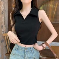 2025 Phong Cách Mới polo Cổ Áo Vest Trắng Nữ 2023 Mùa Hè Mặc Ngoài Áo Vest 2023 Thiết Kế Niche Ngắn Tay Top20250312
