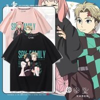 2025 Phong Cách Mới Spy Play House Demon Slayer Đồng Thương Hiệu Nezuko Anime Hai Chiều Cotton Nguyên Chất Áo Thun Nữ Tay Ngắn Quần Áo Hàng Đầu