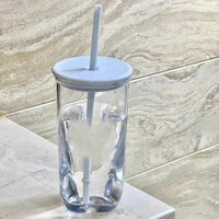 2025 Phong Cách Mới Tam Giác Thủy Tinh Ống Hút Cốc Đơn Giản Nắp Cốc Trong Suốt Nước Tươi Cốc Quà Tặng