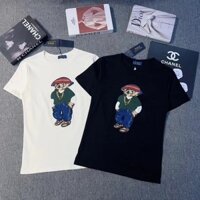 2025 Phong Cách Mới Thời Trang Tay Ngắn Họa Tiết Gấu Xanh Quần Áo Nữ Tay Ngắn T