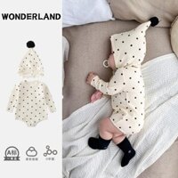 2025 Phong Cách Mới Xuân Thu, Mùa Thu Chấm Bi Dài Tay Cho Bé Jumpsuit + Mũ