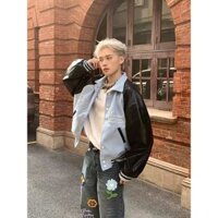 2025 Sản Phẩm Mới American High Street Retro pu Da Khâu Raglan Áo Khoác Vai Mùa Xuân Thu Niche Đính Hạt Thiết Kế Áo Khoác Cao Cấp Nam20250221