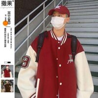 2025 Sản phẩm mới bf Phong cách Đồng phục bóng chày màu đỏ Phong cách Mỹ Hồng Kông Cảm giác đường phố cao cấp Phiên bản Hàn Quốc Cặp đôi Áo khoác len dáng rộng Áo khoác nam20250222