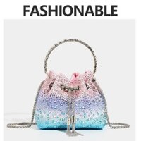 2025 shiny bucket bag, rhinestones sequins chain bag, portable sling bag, cross-body bag