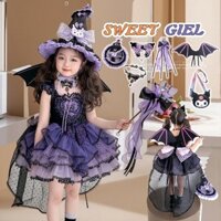 2025 Trẻ Em Halloween Kuromi Trang Phục Hóa Trang Màu Tím Với Gothic Đầm Công Chúa Bé Gái Cao Cấp Birthda