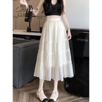 2025 Váy bánh chiffon thanh lịch mới, váy nửa mùa hè cho phụ nữ, váy tulle nhỏ nhắn màu trắng, váy nửa mùa hè XIVI