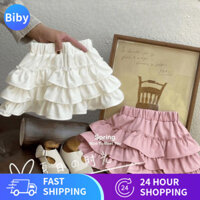 2025 Váy bánh mới dễ thương, váy ngắn phồng xếp nếp, váy nửa cho bé gái, thời trang đa năng