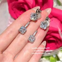 2025 Vương quốc bí mật Bông tai đá quý lớn hình khối đường, sang trọng, mạ vàng 18K, bông tai kẹp zircon lớn carat