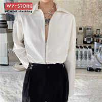 2025 Xuân Hè Niche Thiết Kế Độc Đáo Đẹp Trai Màu Trơn Phù Hợp Với Tất Cả Trận Đấu Dây Kéo Ve Áo Vai Miếng Lót Áo Sơ Mi Nam Áo Khoác Ngoài