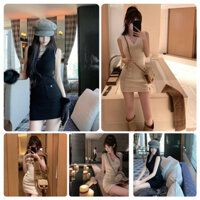 2025 Xuân/Hè Mới Thanh Lịch Kiểu Chanel Nhỏ Đầm Vest Nữ Quý Phái Váy Ngắn Len Váy Len Nhung My Dear AMNR