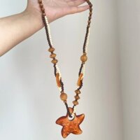 2025 Y2K Dây chuyền len dài phong cách dân tộc bằng gỗ Bohemian hình cá heo sao Fuso