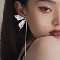 2025207Bông Tai Bạc Sterling Siêu Cổ Tích Kim Loại Xếp Ly Cao Cấp Tua Rua Dây Chuyền Cánh Bướm Bông Tai Yêu Tinh Bông Tai Dài