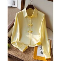 2078 Người Bộ Sưu Tập 2024 Đầu Phong Cách Trung Hoa Mới Cổ Vàng Áo Sơ Mi Nữ Phong Cách Thoáng Mát Cao Cấp Áo Sơ Mi Nữ 0224
