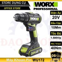 20V Máy khoan pin bắn vít 10mm cầm tay Worx WU172 dùng pin Li-ion