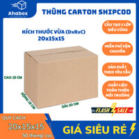 20x15x15 combo 100 hộp carton, thùng giấy cod gói hàng, hộp bìa carton đóng hàng giá rẻ
