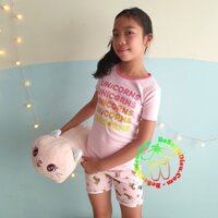 [21kg-47kg] Đồ bộ thun ôm đẹp xuất sắc cho bé gái hàng xuất xịn màu hồng unicorn