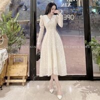 [220] Váy Thiết Kế Ren Xốp Kim Tuyến Dáng Dài, Đầm Dáng Xoè Tiểu Thư Có Ảnh Thật Kèm Video