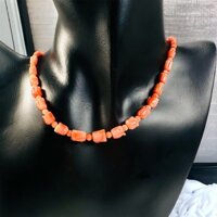 2280-Dây chuyền nữ-Carved angel skin orange coral rose buds beads necklace & gold clasp