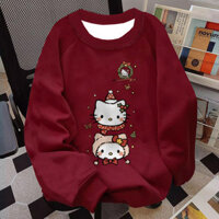 (22kg-100kg) big size S-5XL Áo sweater nữ form rộng hàn quốc Đỏ mận thu đông local brand áo nỉ dài tay đồ noel Hello kitty