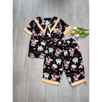 (23-48kg).Bộ đồ tay ngắn quần LỬNG cổ nhọn 2 lá bé gái.Pijama trẻ em mặc nhà chất liệu lụa mango mát,không nhăn